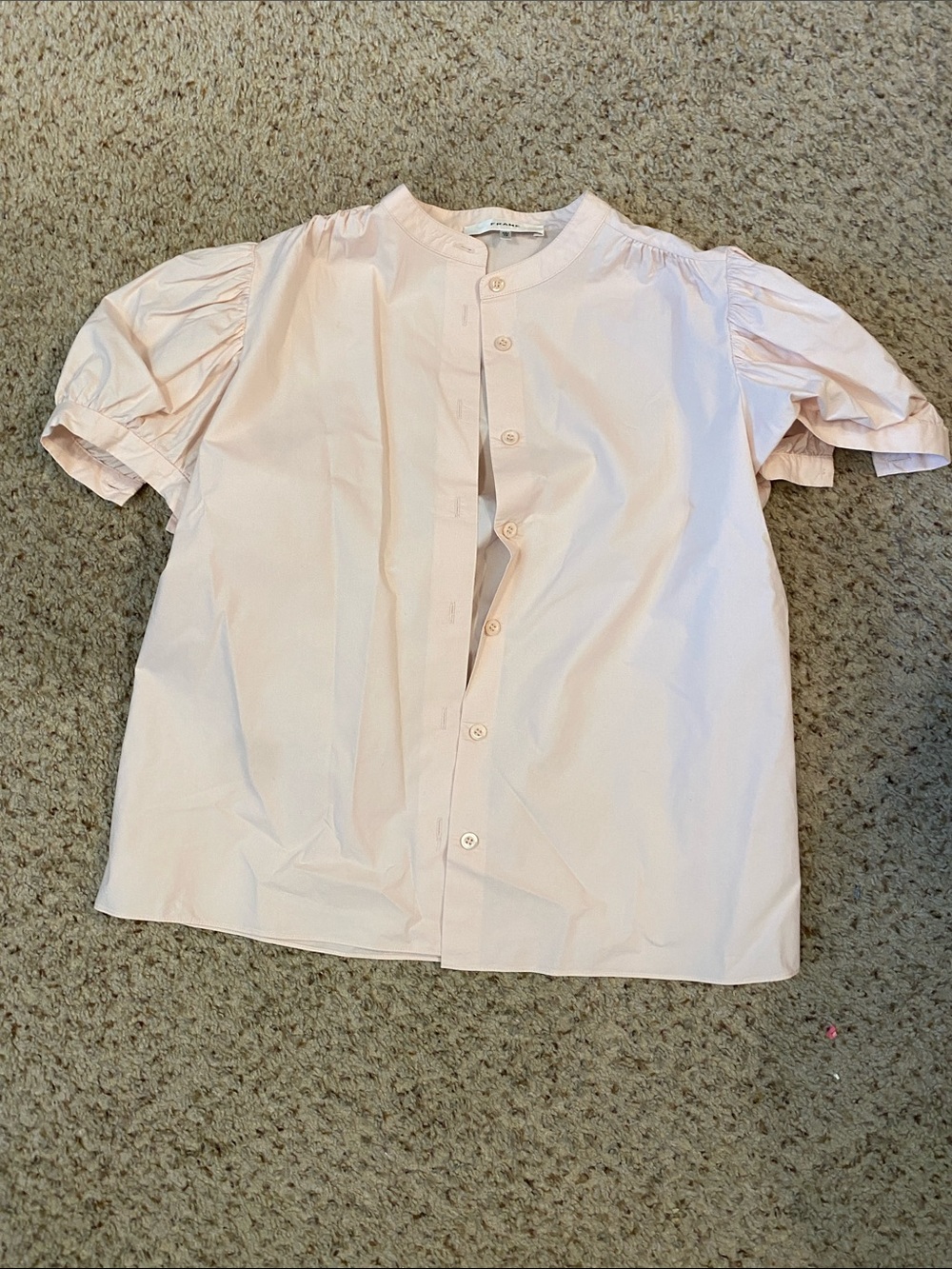 Frame Denim Girls Puff-Sleeve Button Front Blouse - Pale Pink